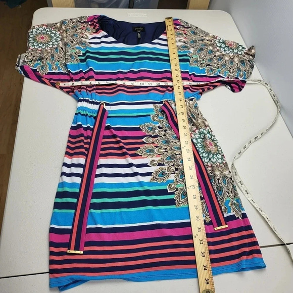 LAUNDRY BY SHELLI SEGAL Striped Peacock Belted Dress Sz XS - Picture 12 of 14